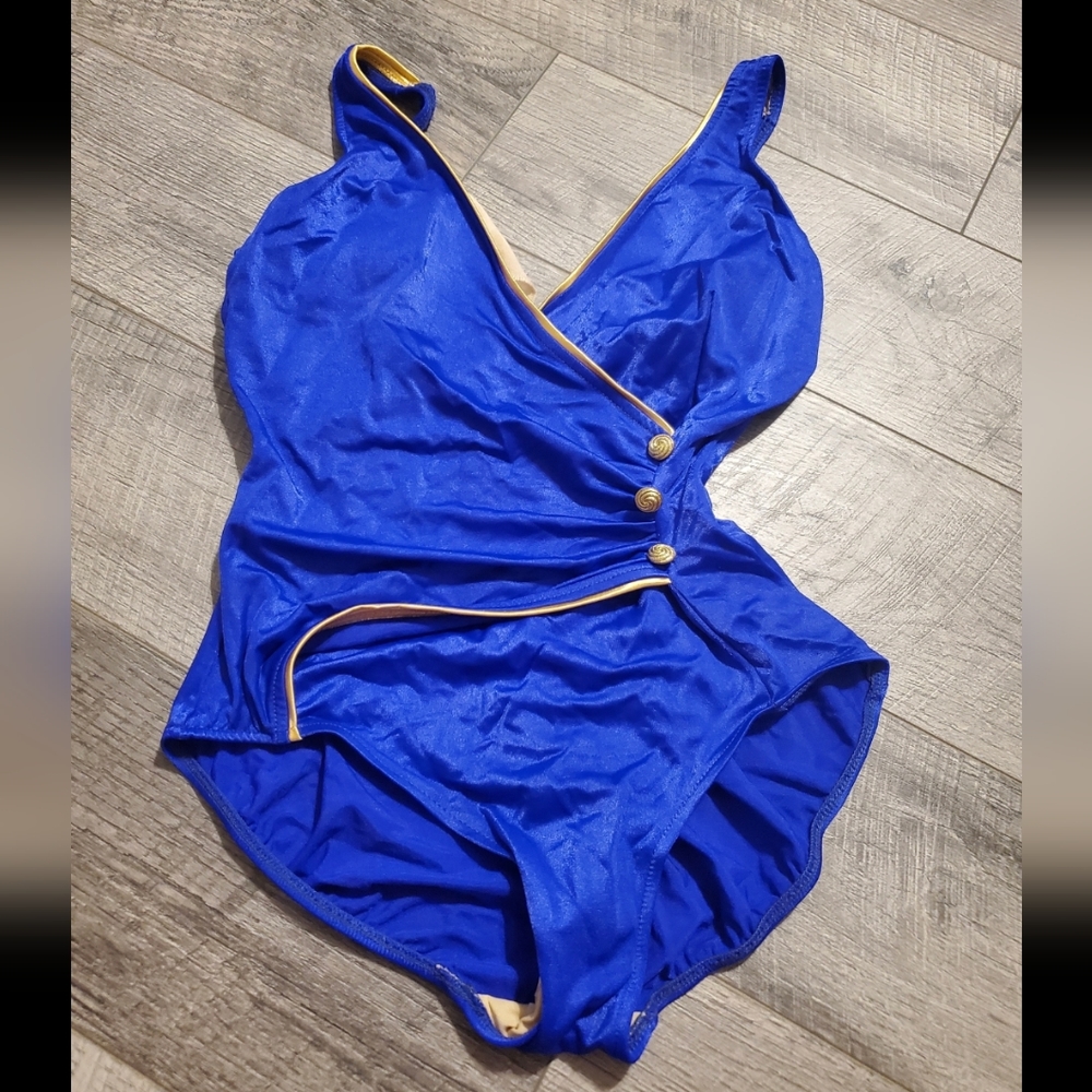 Blue and gold swimsuit
